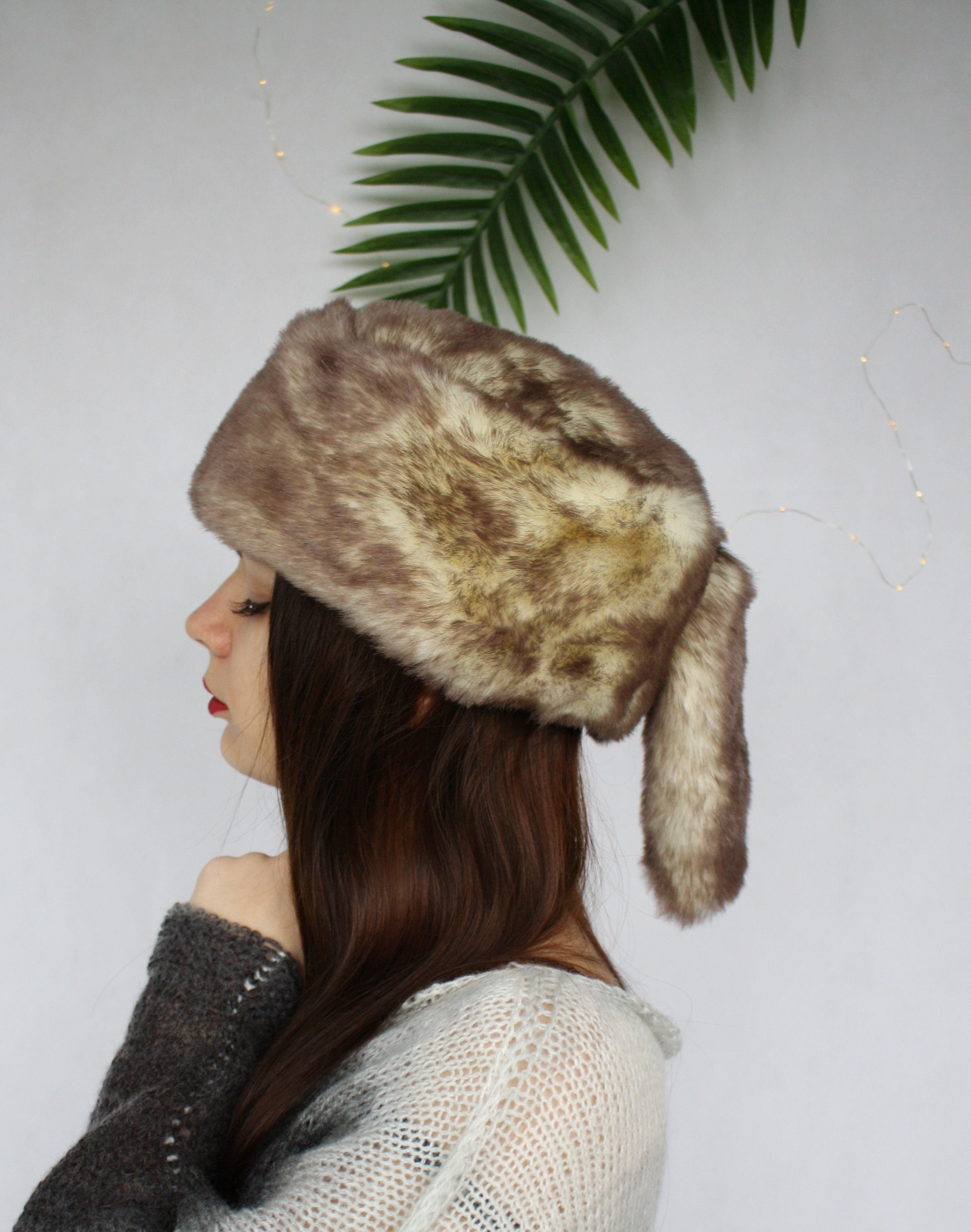 Faux Fur Coonskin Cap With Tail Vintage 