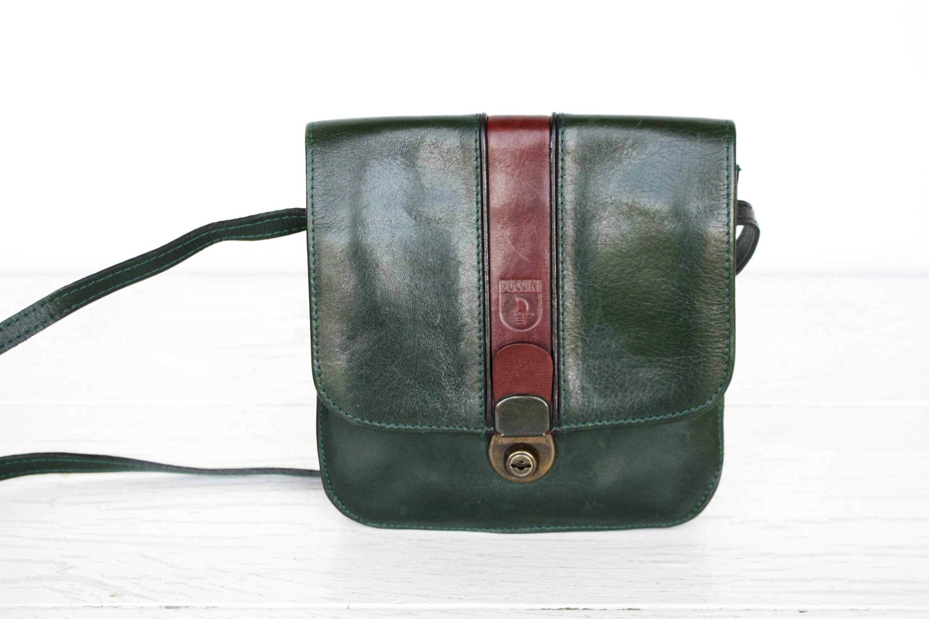 Green Vintage BamBoo Handle Saddle Handbag Leather Crossbody Purse