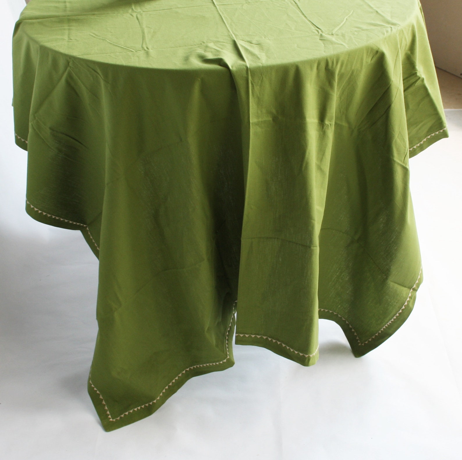 Large green rustic table cloth with embroidered details Etsy