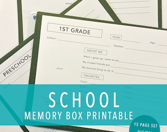 School Memory Box Printable, Childhood Memory Box, School Keepsake Folder, School File Folder, Memory Bin Printable, Keepsake Printable