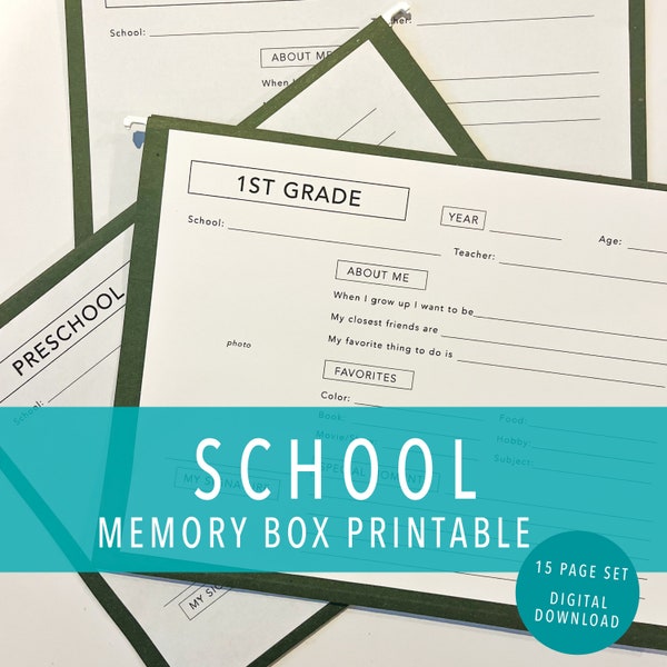 School Memory Box Printable, Childhood Memory Box, School Keepsake Folder, School File Folder, Memory Bin Printable, Keepsake Printable