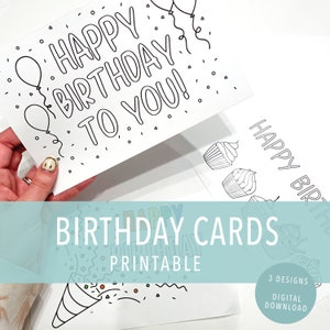 Cartão de aniversário para colorir para impressão, cartão de felicitações para colorir, cartão de aniversário infantil, cartão de download instantâneo, cartão de férias para colorir