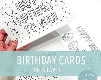 Printable Coloring Birthday Card, Coloring Greeting Card, Kids  Birthday Card, Instant Download Card, Coloring Holiday Card