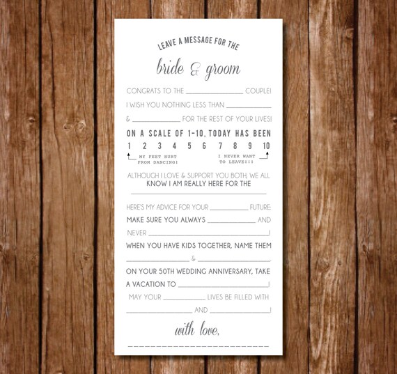 Printable Wedding Reception Mad Libs Etsy
