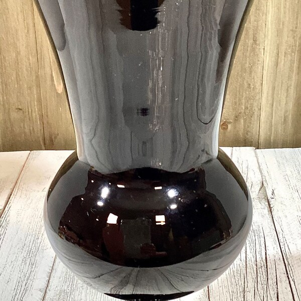 Black Glass Vase With Wide Opening &  Bubble Shaped Middle Section Flower Vase Home Decor (S7-8)