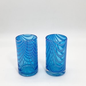 Set Of 2 Blue Glasses Hand Blown Glassware Highball Barware Mancave Glass Gift for Him Unique Gift Friend Summer Drinkware Vintage (J.8-796)