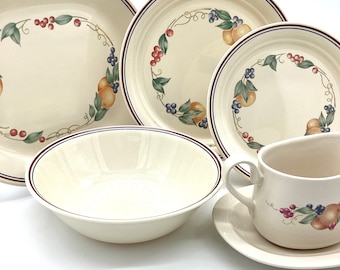 Corelle Abundance Replacement Plates Platters Gravy Boat Round Serving Bowl Fruit Pattern Resistent Glass Fall Thanksgiving Dinnerware (N6)