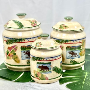Set of 3 Kitchen Lidded Canisters Storage Canister Jar Kitchen Storage Canister Ceramic Pantry Canister Gift Canisters Containers (C.4-5)