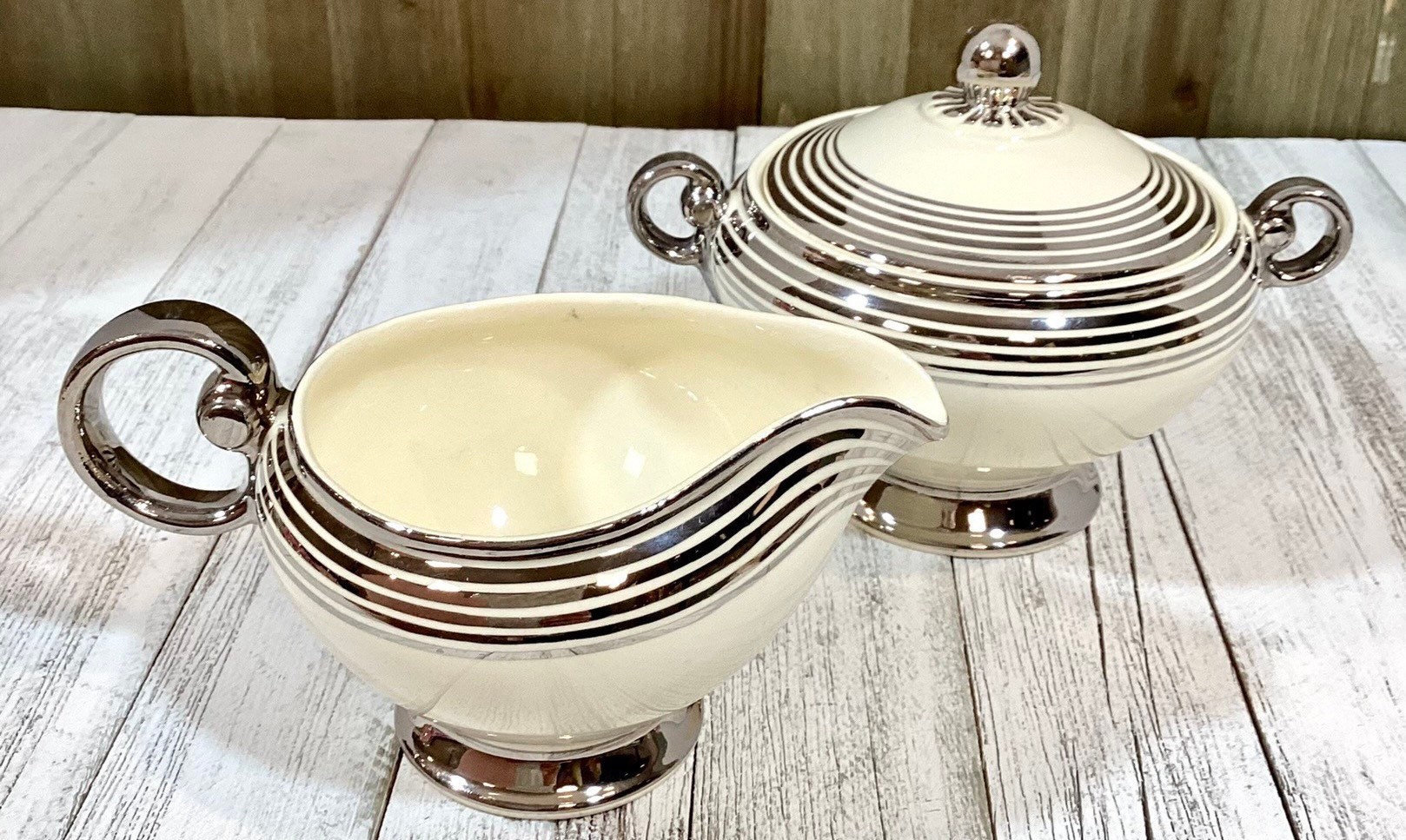 激安通販 Taylor Smith Bowl Sugar & Creamer Vintage Rings Platinum アンティーク雑貨