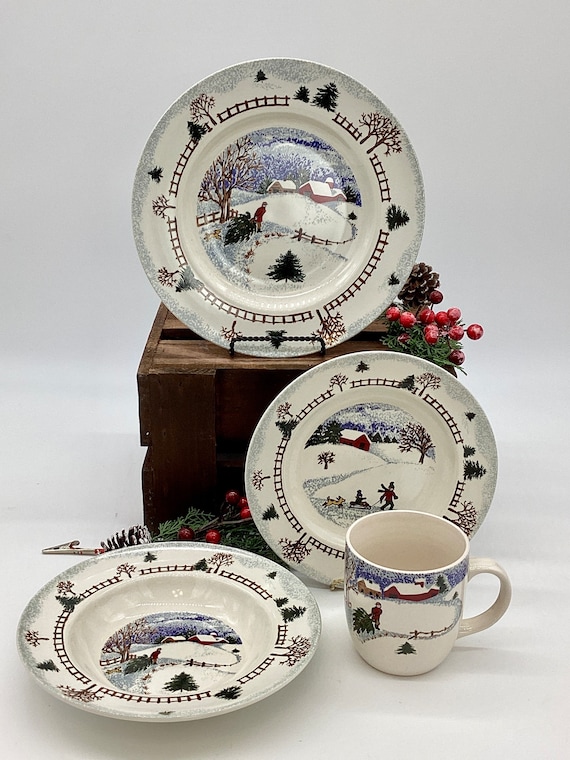 Winter Dinnerware Vintage Folk Craft Stoneware Winterside Winter