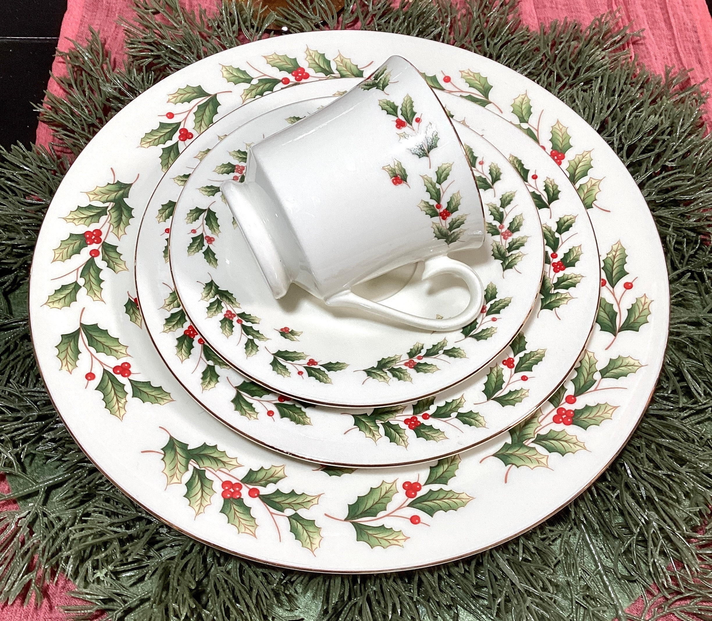 Vintage Royal Albert Holly Ribbed China, Christmas Dinnerware