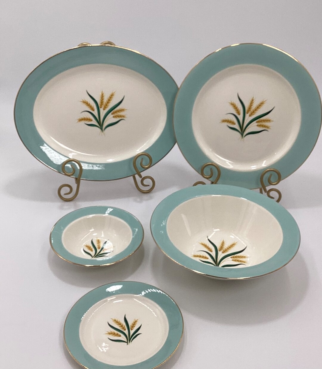 OhataJAPANChina　RIALTO　食器セット　54点　アンティーク Viking Vintage Serving Dishes: Blue Wheat Design, Retro Tableware