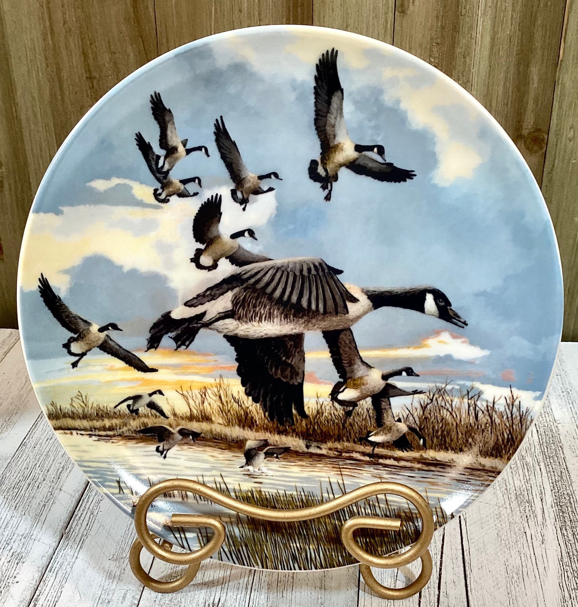 Vintage Decorative Plate the Landing by Donald Pentz Flying Geese