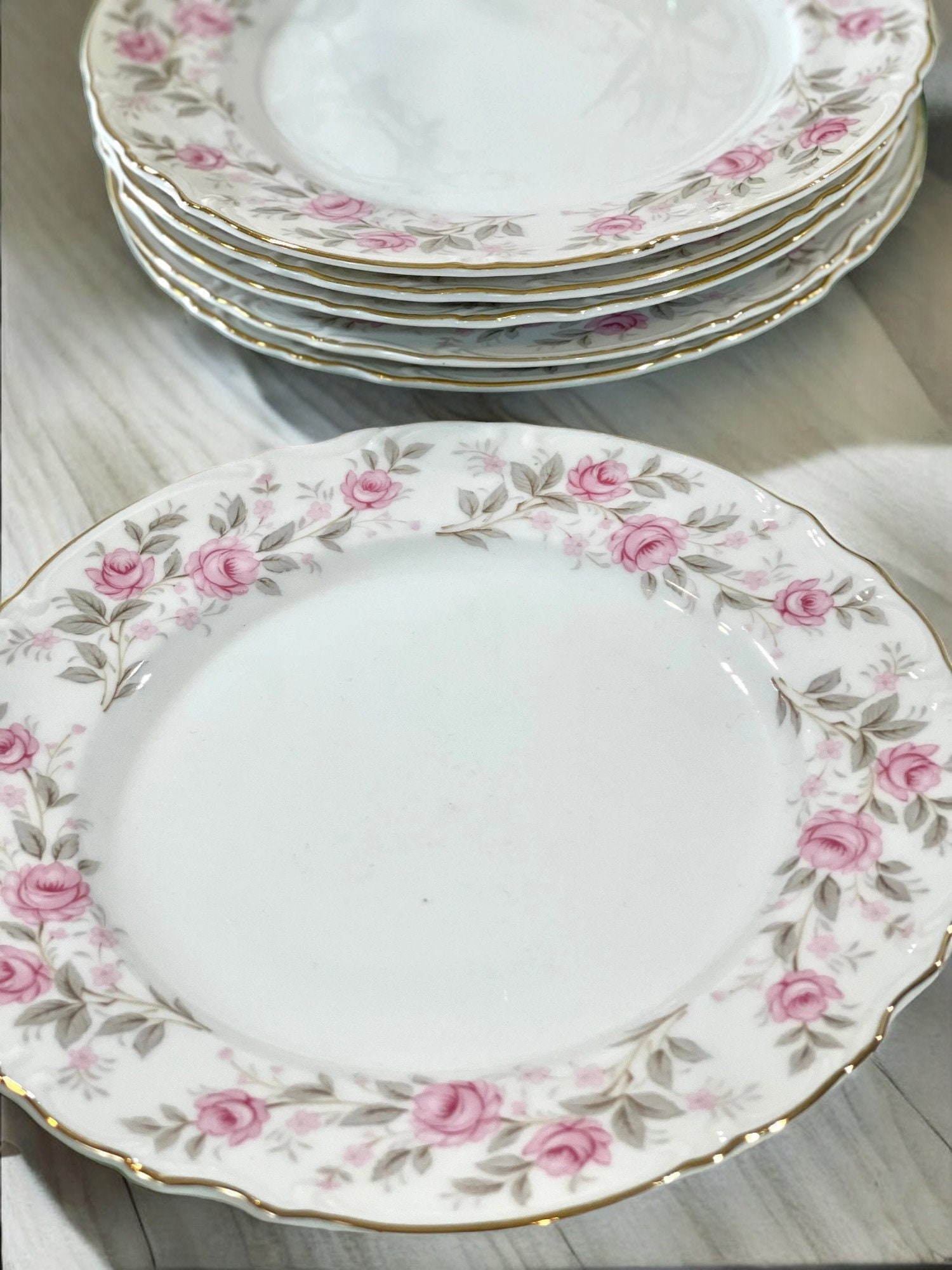 Mikasa Alpine Roses Set Of 6 Bread Plates Bridal Shower Tea Party Housewarming Friendship Gift Idea Elegant Vintage