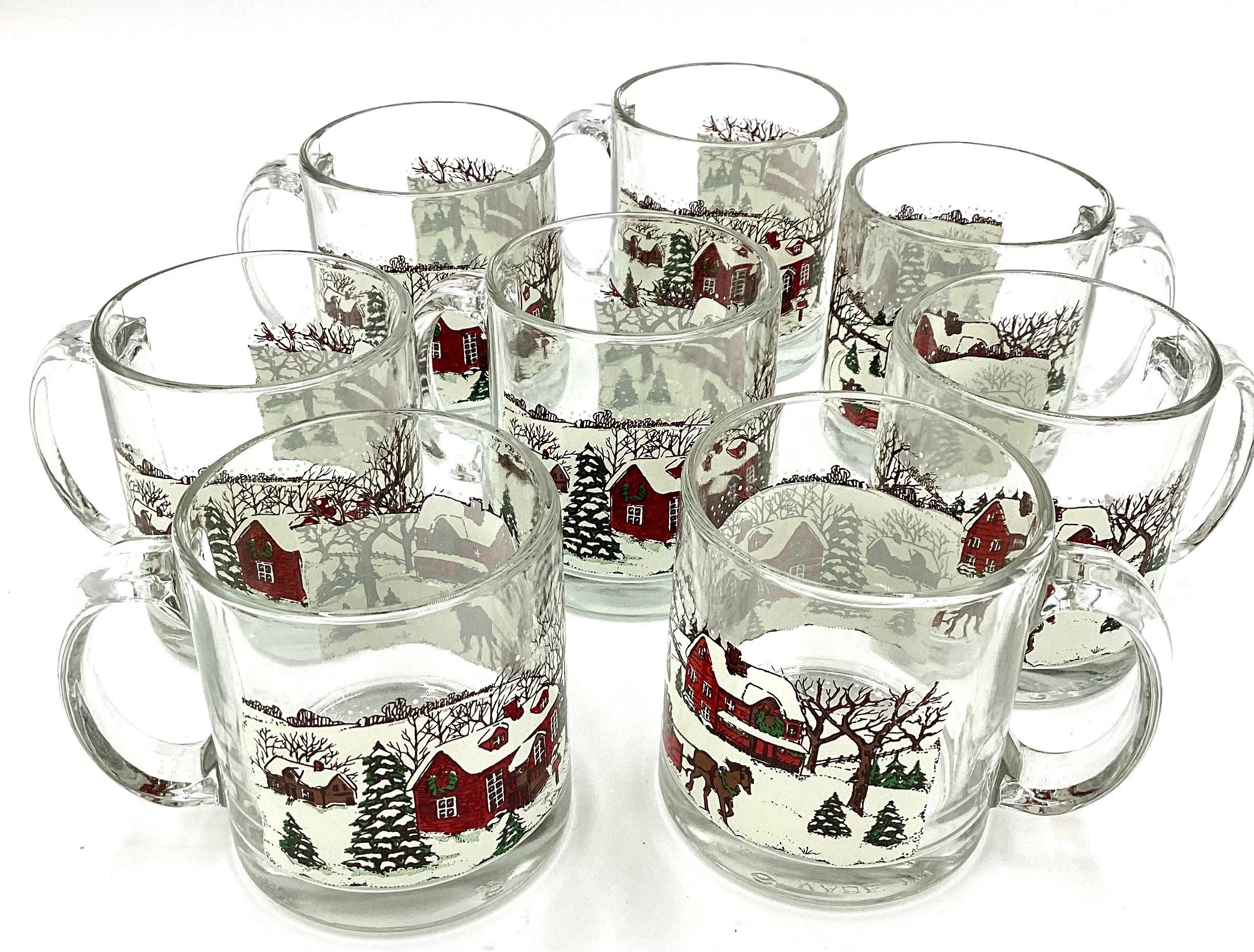Vintage Libby Christmas Village Winter Scene Glass Mug Cup, 1980s USA