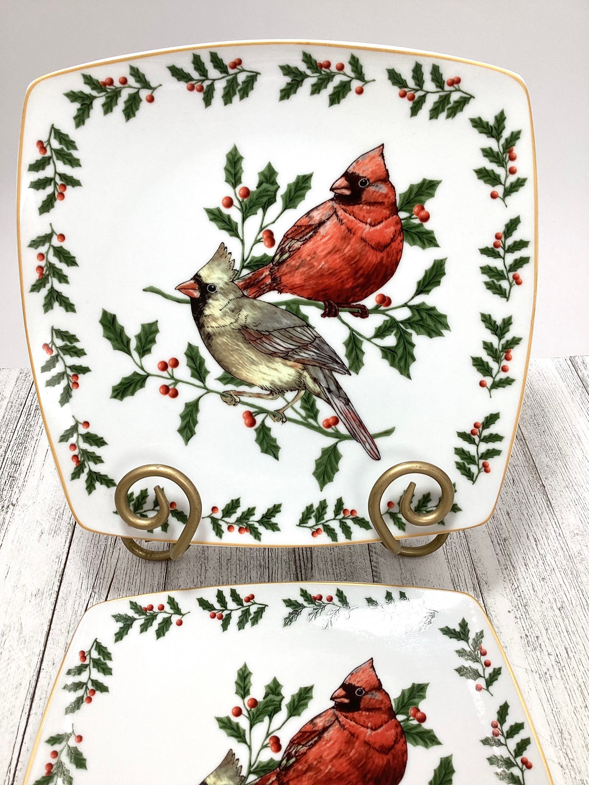 Set of 2 Dessert Plates by Living Quarters Cardinal Holly Replacement Plates Great Gift Idea Christmas Plates J9 9 Etsy