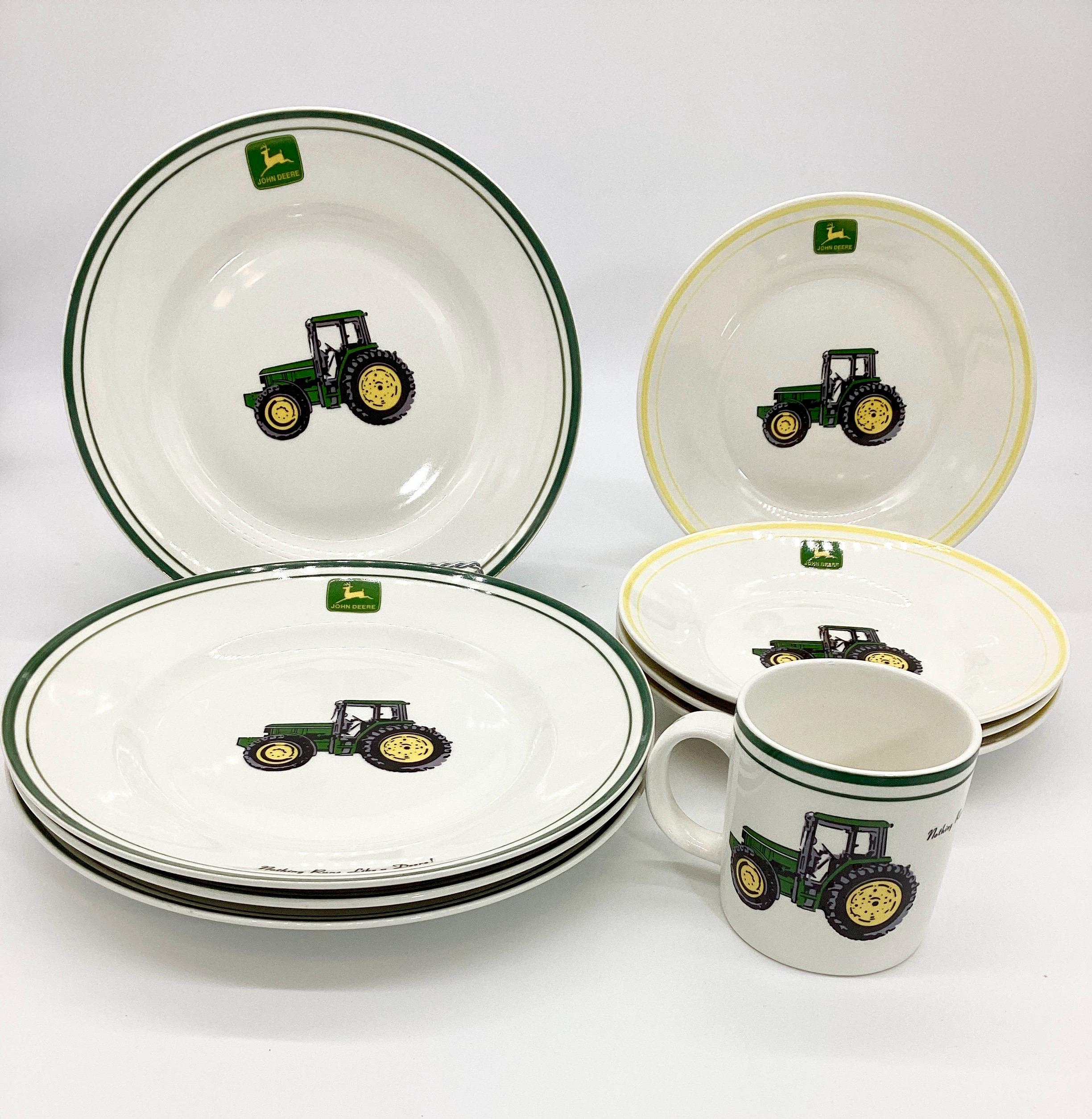 Vintage John Deere Tractor Plates & Mug Set - Farmhouse Kitchen