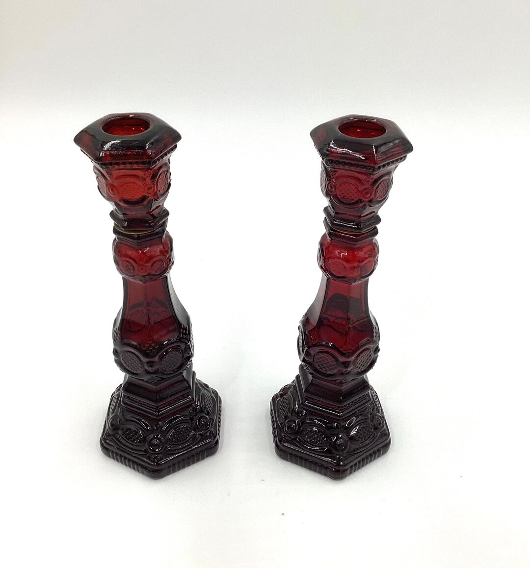 Avon Ruby Red Cape Cod Collection Set of 2 Candlesticks Etsy
