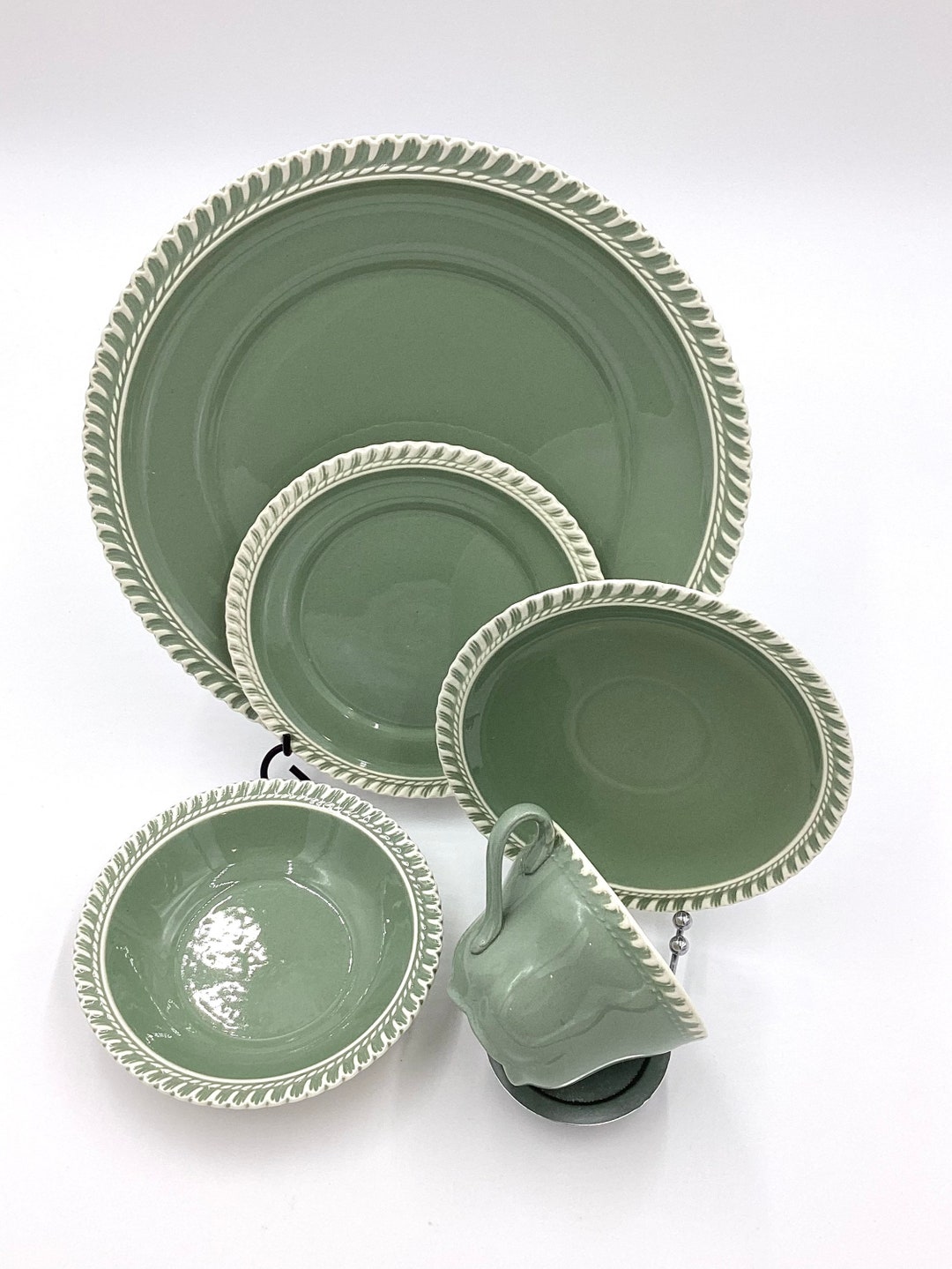 Chesterton Celadon by Harker Pottery Sage Color Table Setting With 5