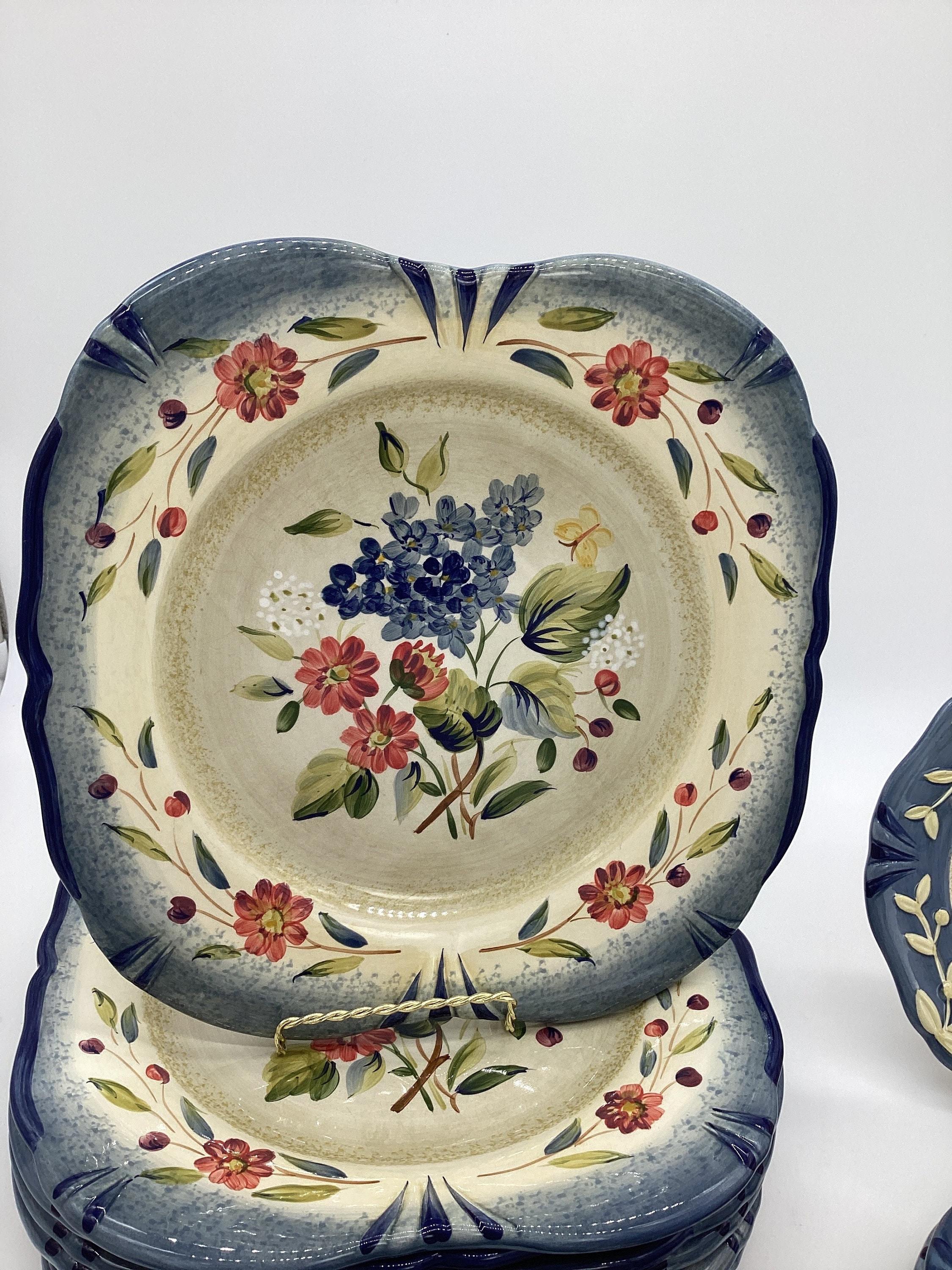 Pamela Gladding Salad Plate: Floral Center, Blue Trim - Replacement ...