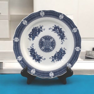 Blue Royal Dinner Plate by Harmony House NKT White & Blue Dinnerware Kitchen Decor Dinner Plate Antique Unique Pattern Gift Idea (S.1-26)