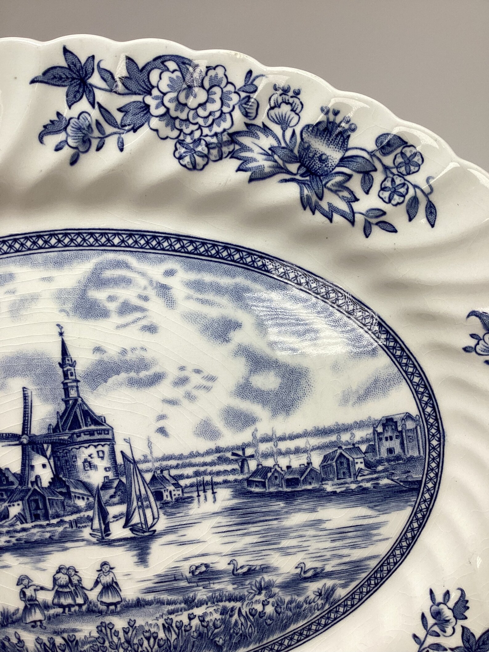 Johnson Brothers Vintage Oval Platter, Blue Dutch Tulip Time Design (12 ...