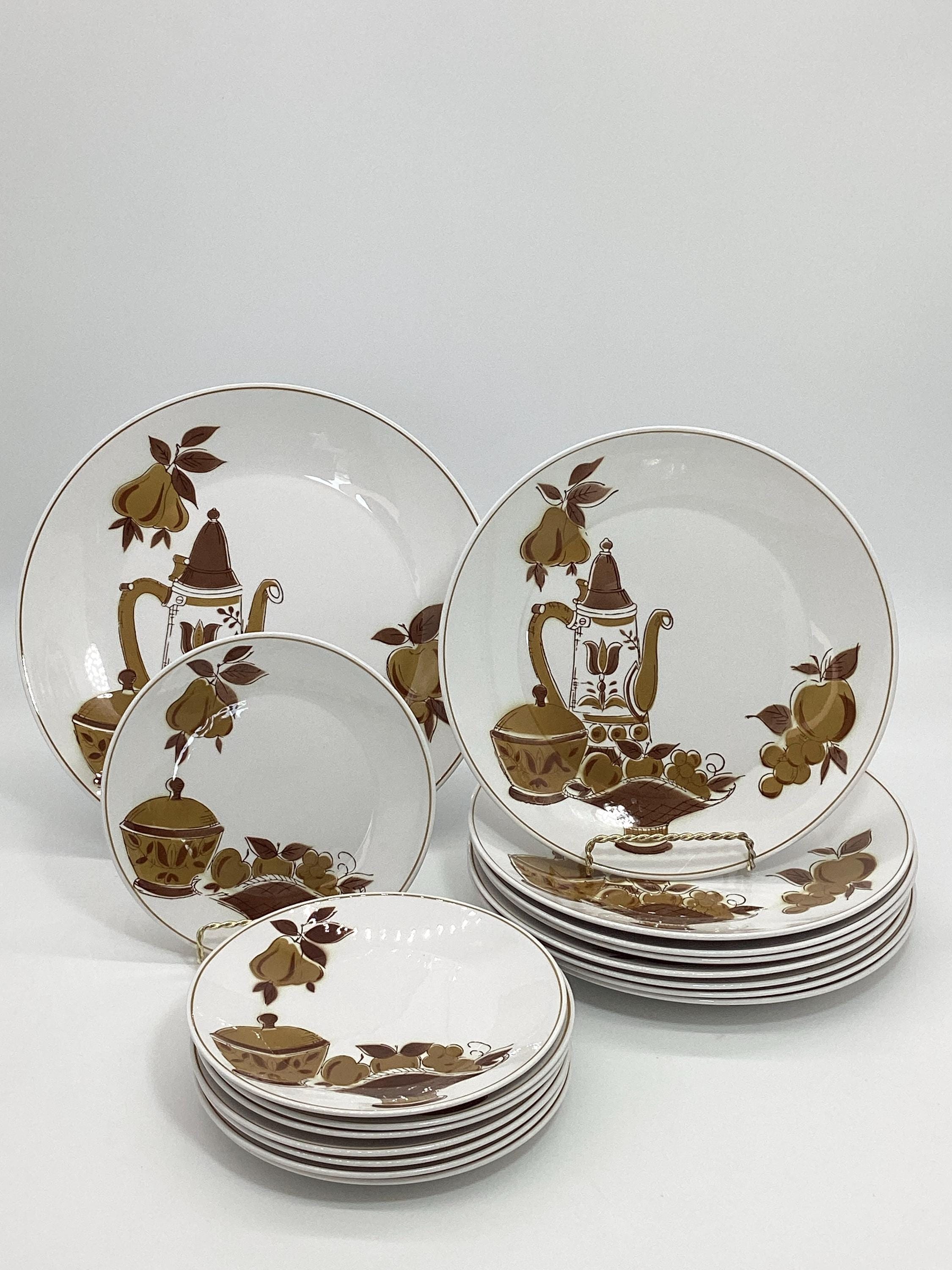 Mikasa Focus-shape Mocha; Mikasa Dinnerware White & Brown Fruit