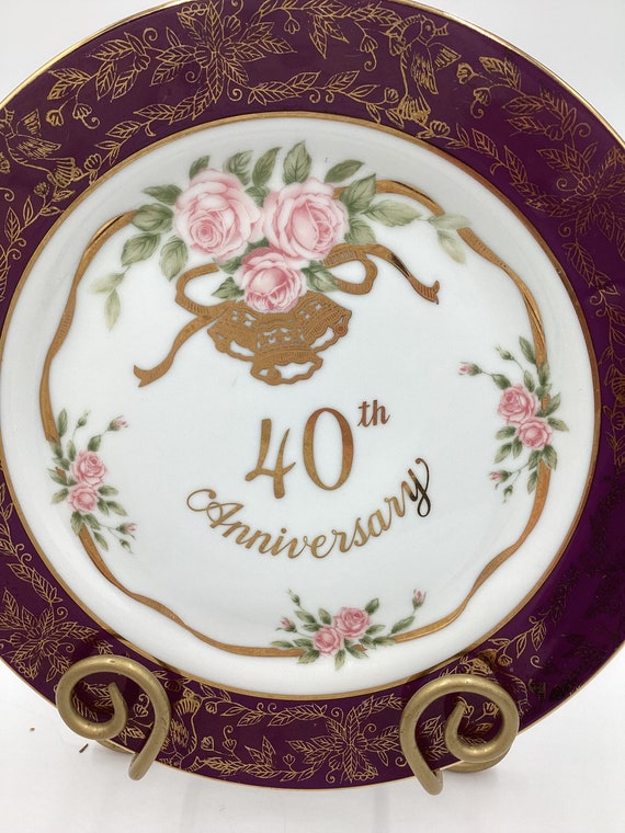 Vintage Anniversary Decorative Plate: Gold Trimmed China Display