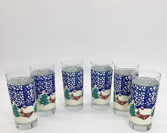 Cabin in the Snow Tumblers, Tienshan Christmas Drinkware (Set of 6) (F.7-546)