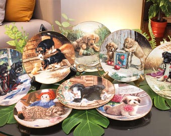 Jim Lam Puppy Plates Set, 1987 Puppy Playtime Decor, Dog Lover Gift (P.2-2)