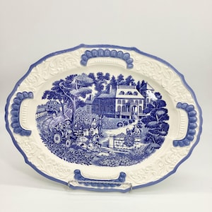 White & Blue Platter Serving Victorian Scene Platter Large Serving Platter Meat Platter Ceramic Wedding Gift Platter Table Decor (P.1-588)