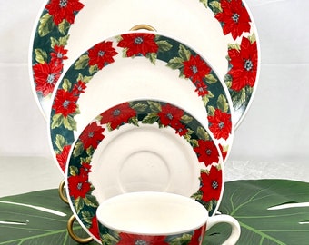 Dinnerware Set Pieces Poinsettia Holidays Gibson Christmas