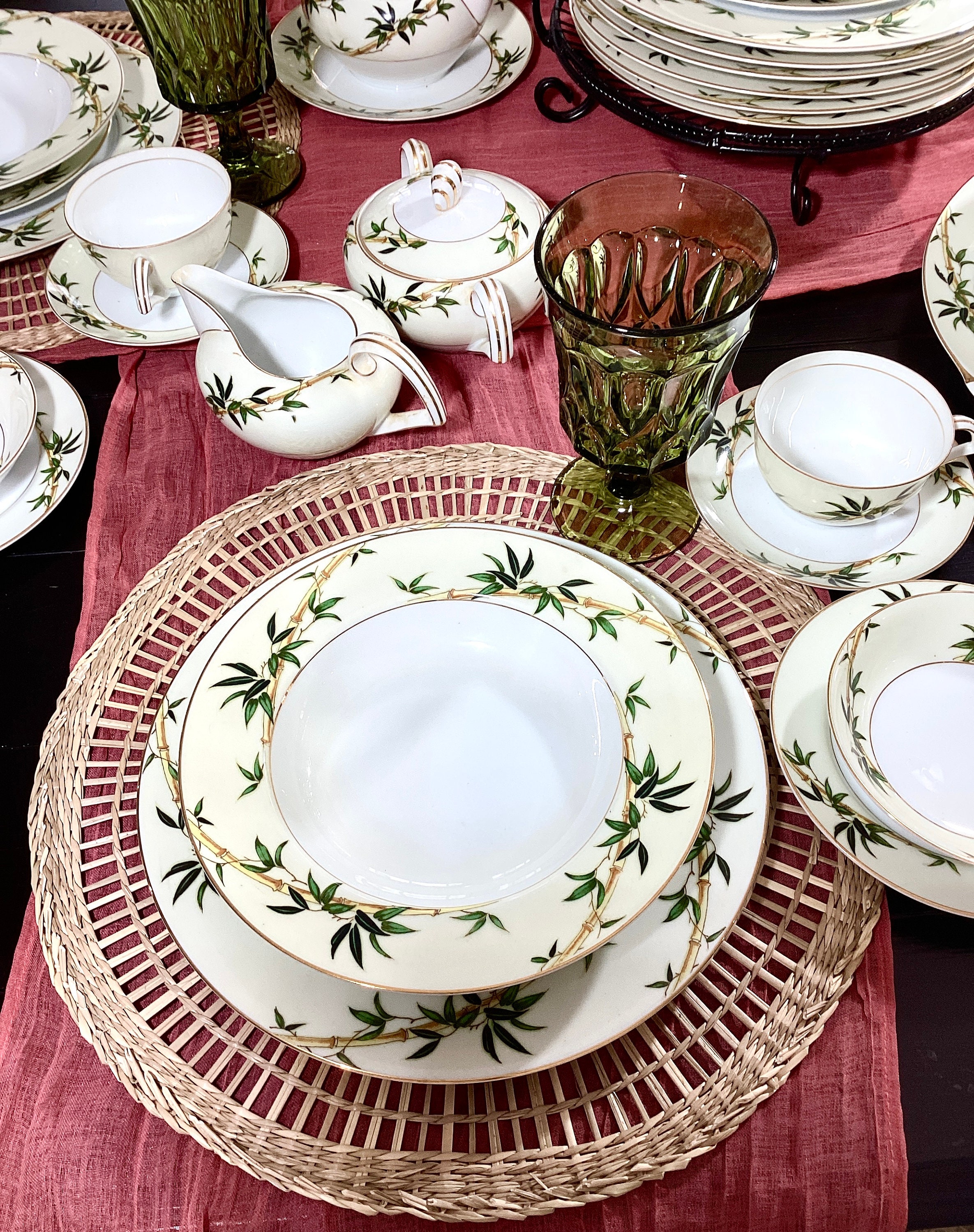 Kent Bali Hai Dinnerware, Bamboo Gold Trim, Vintage Japan Dishes