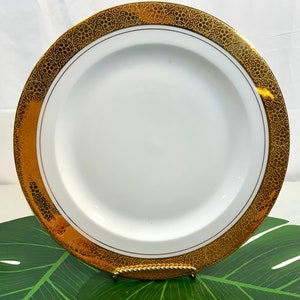 Plato llano bávaro real Hutschenreuther blanco con oro de 22 quilates. Vajilla navideña blanca y dorada. Regalo navideño (C.3-7).