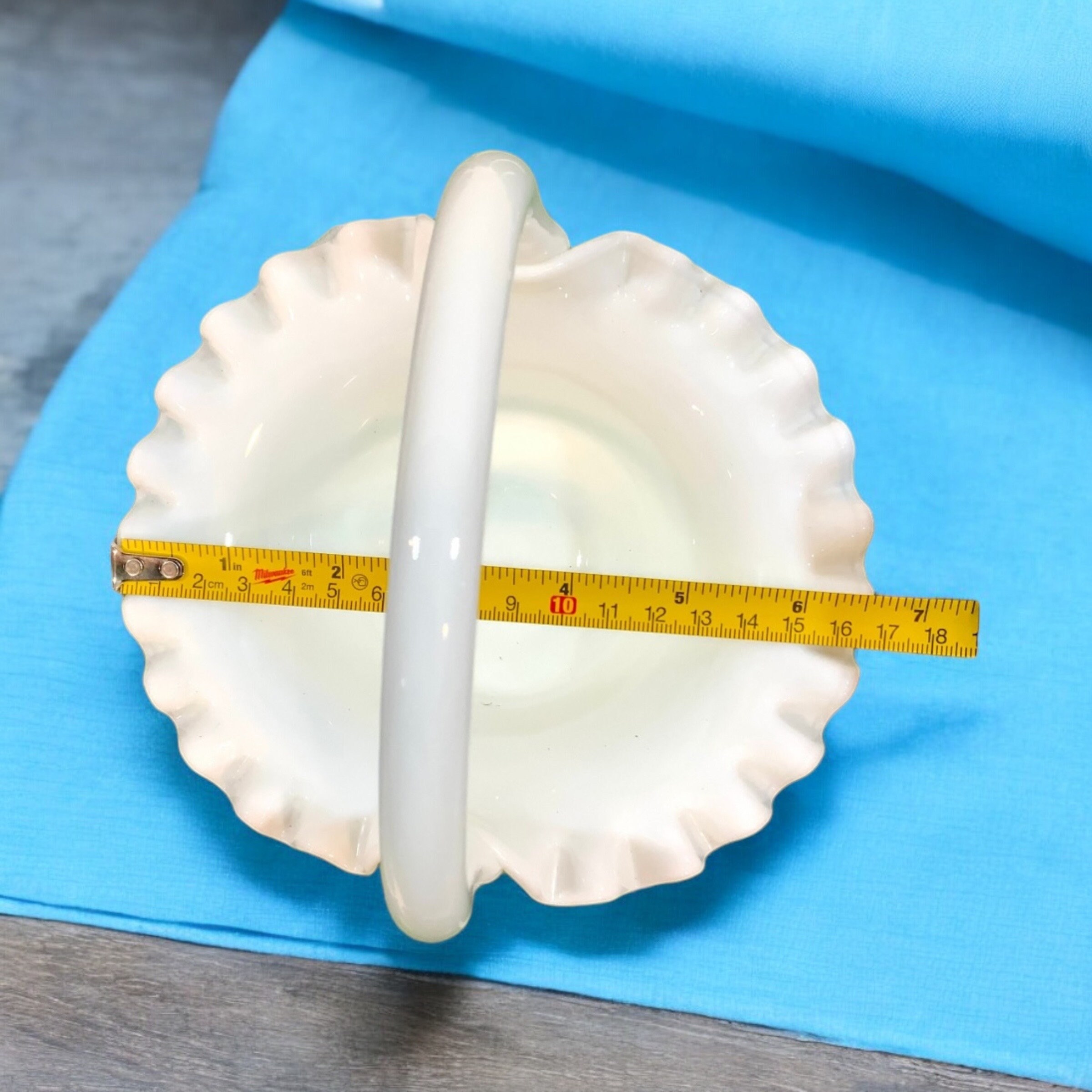 Fenton Milk Glass Hobnail Basket With Handle, Vintage Home Decor
