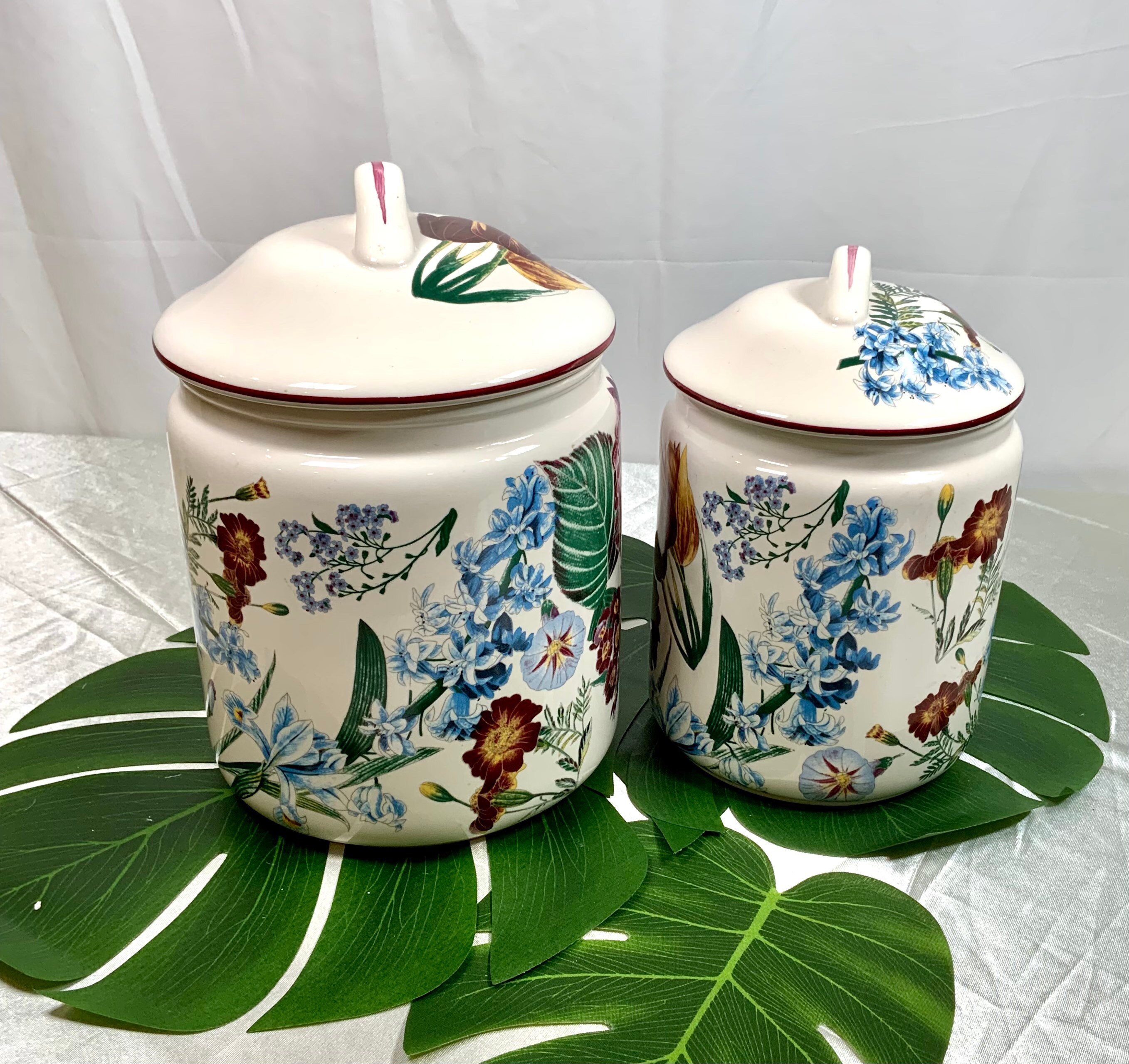【在庫一掃】 Ceramic 2 of Set Kitchen Canister Kitchen Canisters Lidded アンティーク雑貨