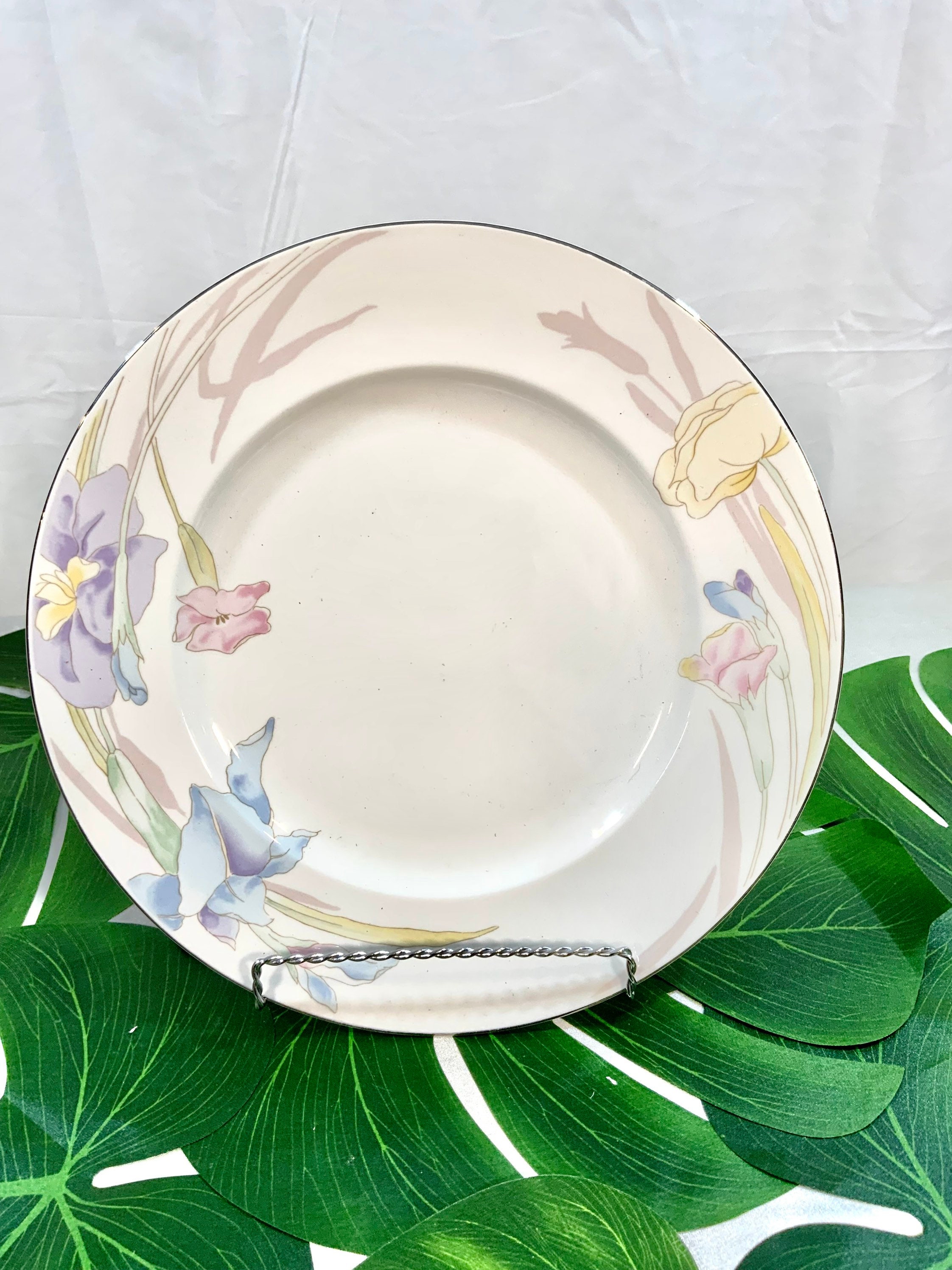 Spring Crest Floral Platter by Christopher Stuart, Silver Rim 12” (P.5 ...