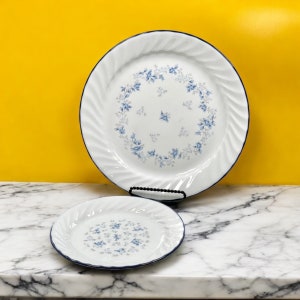 Blue Fleur by Corelle Dinner Plates and  Bread/Salad Plate Available Great Replacement Plates Vintage  Housewarming Gift Hostess Dish (H4-1)