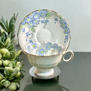 Countess Radford Teacup Saucer Blue Floral Motifs Bone China Tea Lovers Teacup Set Collectors Housewarming Gift Idea Blue Flowers (F.10-25)
