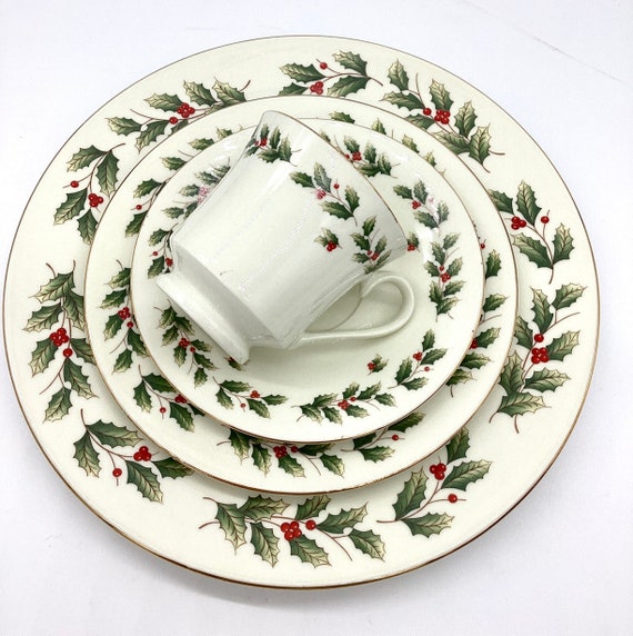Vintage Royal Albert Holly Ribbed China, Christmas Dinnerware