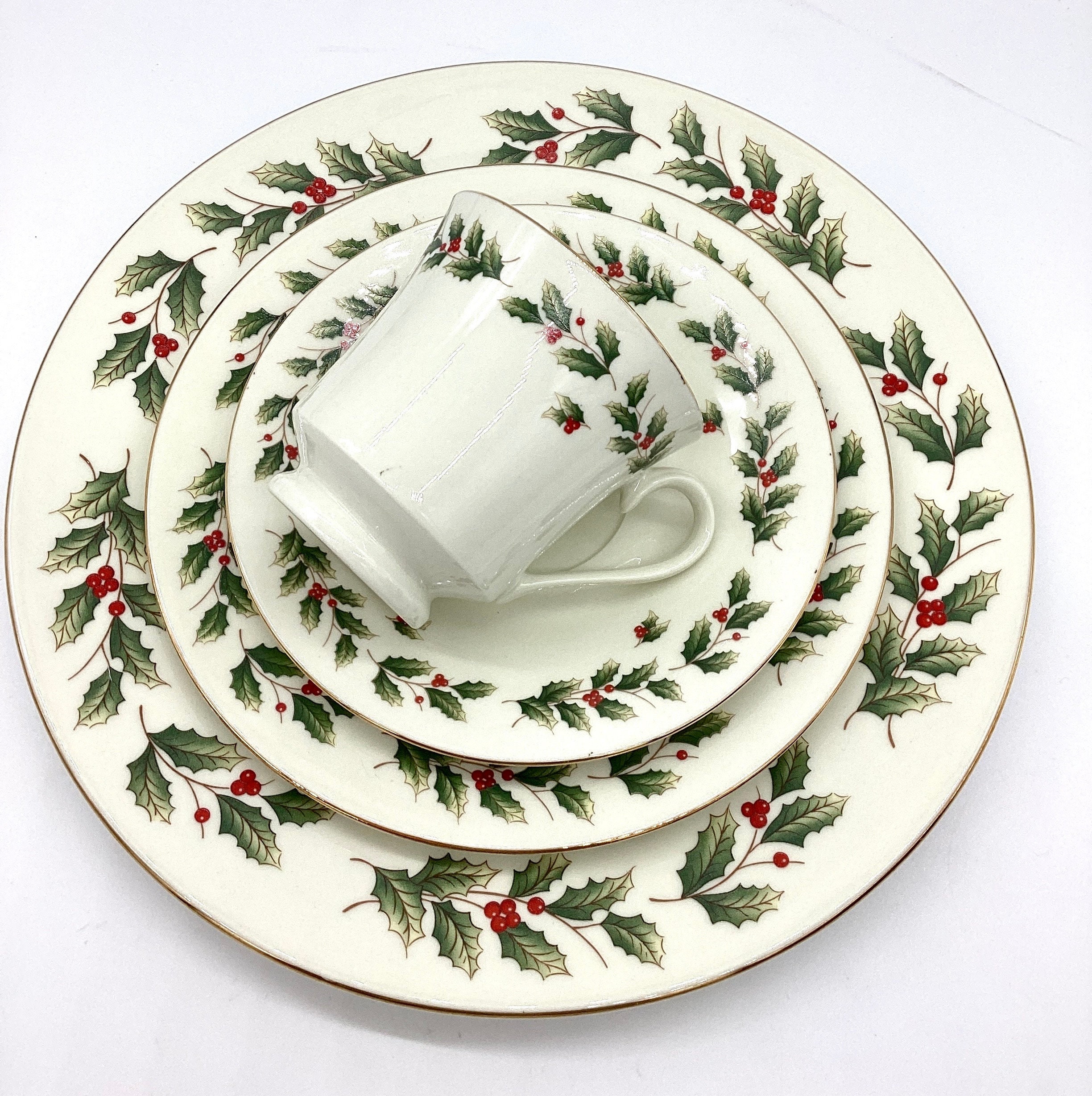Vintage Royal Albert Holly Ribbed China, Christmas Dinnerware