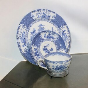 White Blue Tea Set Asian Design 4 Pieces White and Blue Asian Motif By Allertons England Gift Asian Friend Tea lover Tea Set Gift (S1-24)