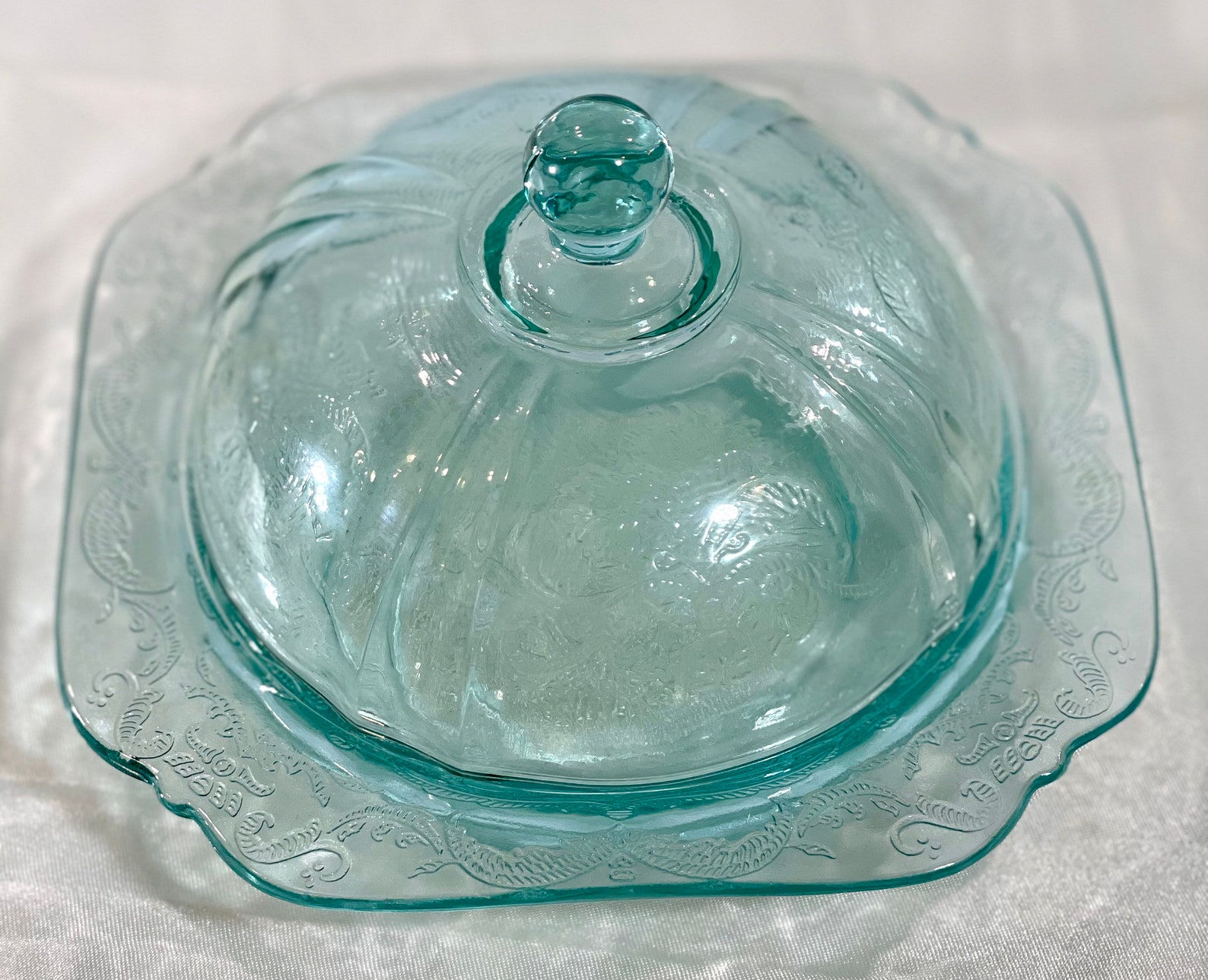 Blue Depression Glass Butter Dish Etsy