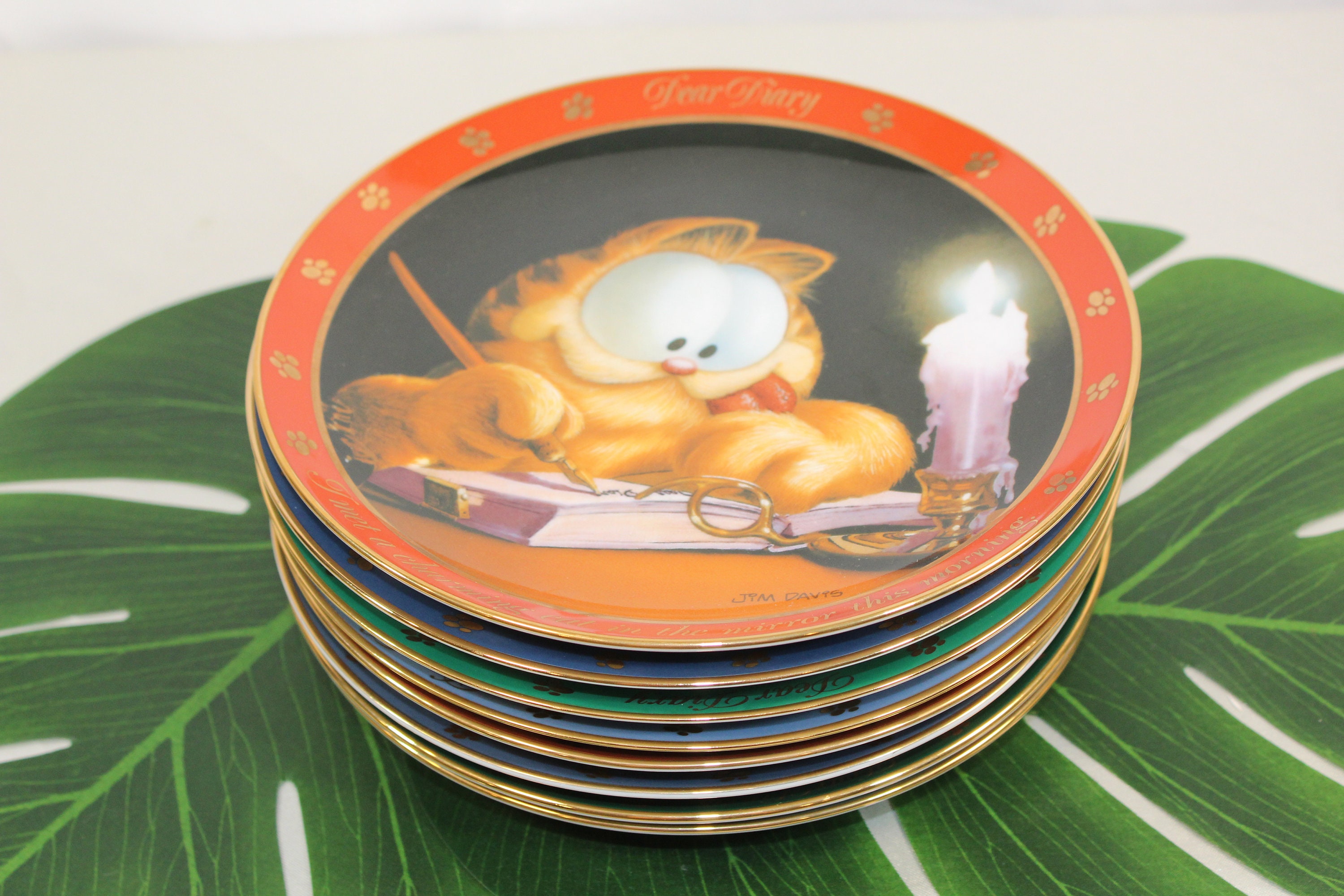 Vintage Garfield Decorative Plate Set, 8 Piece Collector's Edition