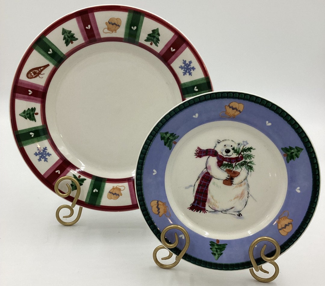 Buy 2pc Vintage Snow Bear Pfaltzgraff Plate Set Dinner Plate Salad Plate  White Bear With Scarf Christmas China Dinnerware Holidays Set Online 