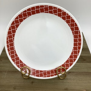 Vintage Corelle Crimson Trellis By Corning Dinner Plate Red Dishes Farmhouse Tableware Dishwasher Safe Microwaveable Family Dinner (D4-14)