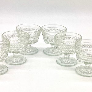 Set of 6 Wexford Anchor Hocking Footed Sherbet Cup - Clear Pressed Glass 35" X 35" Tablescape Mid Century Replacement Dishes (V7-11)
