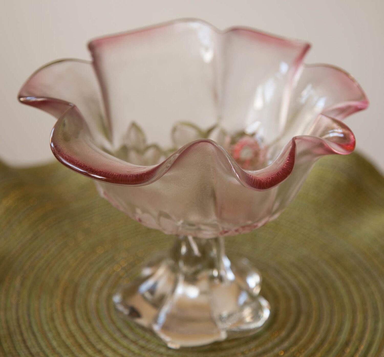 Mikasa Walther Crystal Pink Glass Pedestal Bowl, West Germany - Etsy