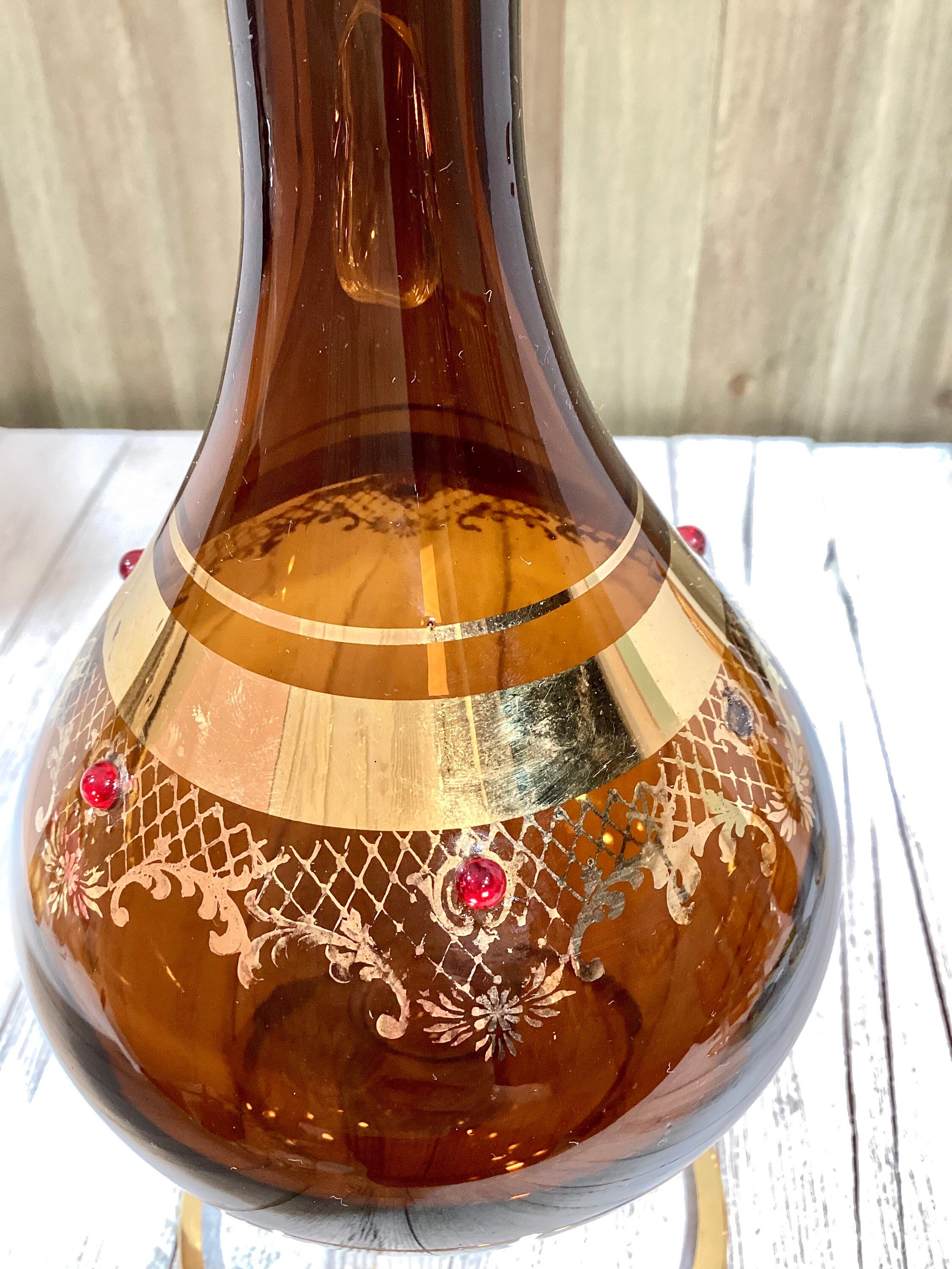 Vintage 22 Kt Gold Glass Decanter Set With Liquor Glasses (U.7-3