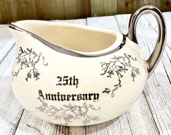 Vintage Pearl China 25th Anniversary Creamer, Platinum Rose Floral (S7-11)